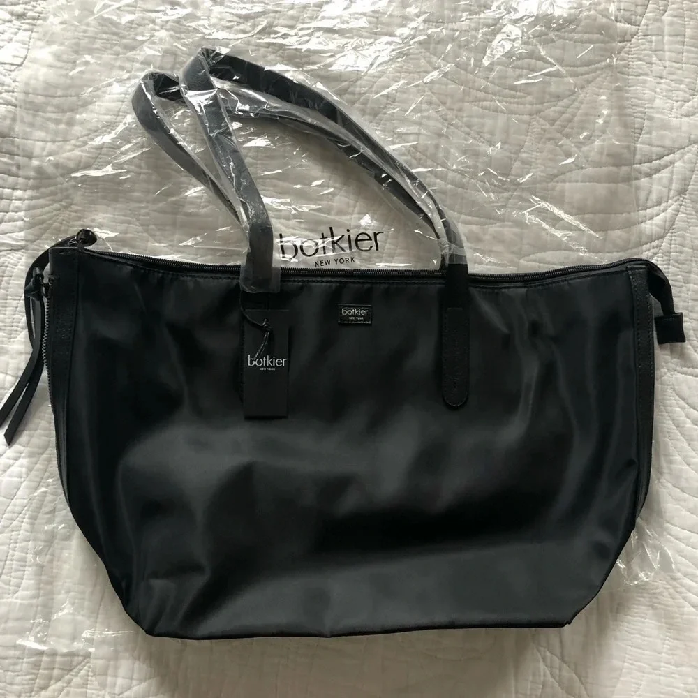 Botkier black leather nylon tote